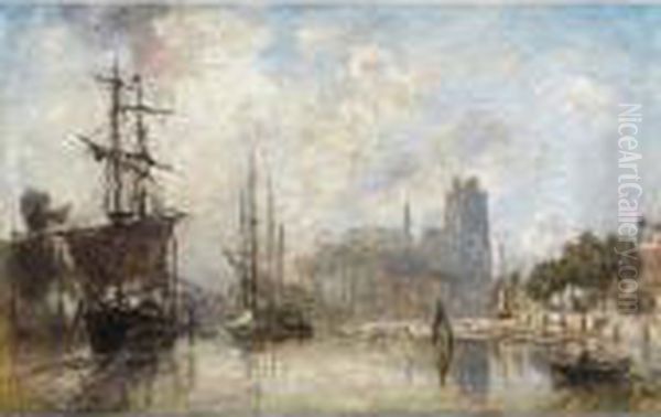 Le Port De Dordrecht, Temps Brumeux Oil Painting by Johan Barthold Jongkind