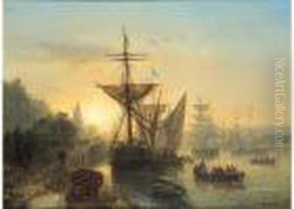 Voilier Dans Un Port Oil Painting by Johan Barthold Jongkind