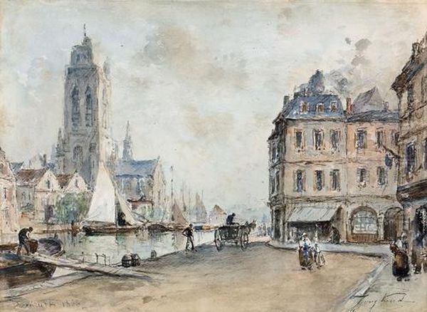 Platz Am Kanal In Dordrecht. Oil Painting by Johan Barthold Jongkind