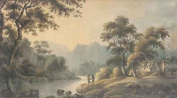 Figures in a romantic landscape Oil Painting by Nicholson, F.