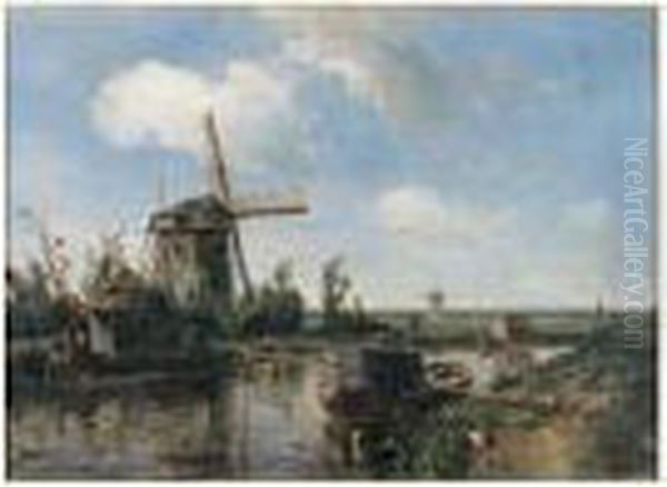 Canal Aux Environs De Maasluis Oil Painting by Johan Barthold Jongkind