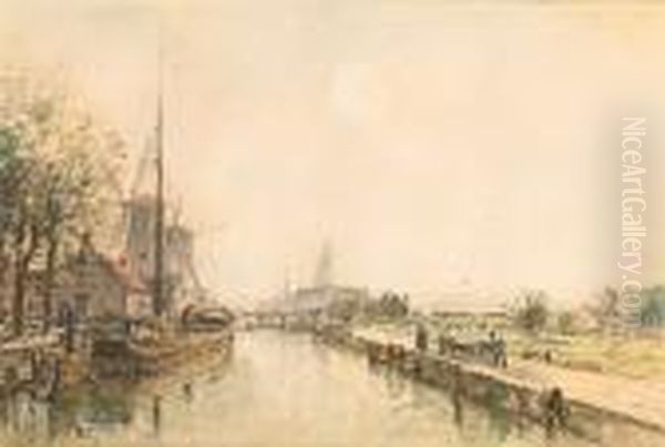 Canal Scene, Holland Oil Painting by Johan Barthold Jongkind