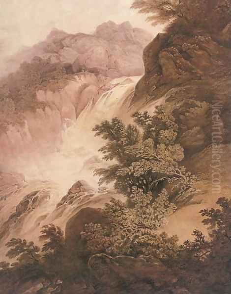 The waterfall Oil Painting by Nicholson, F.