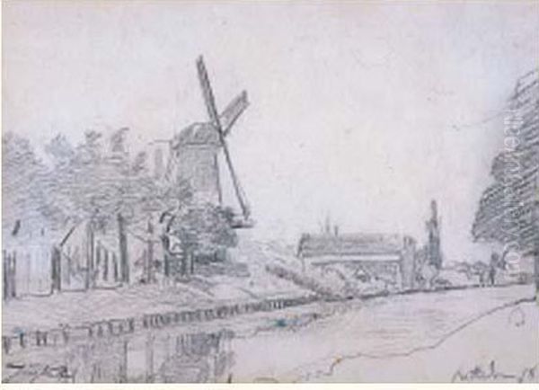 Moulin Au Bord D'une Riviere, Rotterdam Oil Painting by Johan Barthold Jongkind