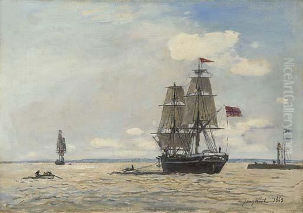 Navire Norvegien Sortant Du Port De Honfleur Oil Painting by Johan Barthold Jongkind