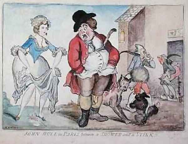 John Bull in Paris between a Shower and a Stink 1796 Oil Painting by Richard Newton