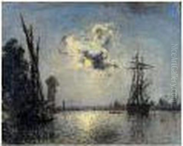 Rotterdam Au Clair De Lune Oil Painting by Johan Barthold Jongkind