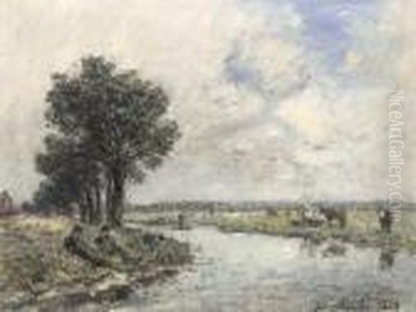 Au Bord De La Riviere Oil Painting by Johan Barthold Jongkind