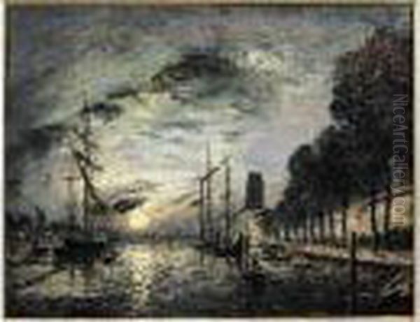 Un Canal En Hollande Oil Painting by Johan Barthold Jongkind