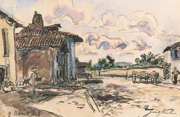 A Village Street (recto) And Studies Of Peasants (verso) Oil Painting by Johan Barthold Jongkind