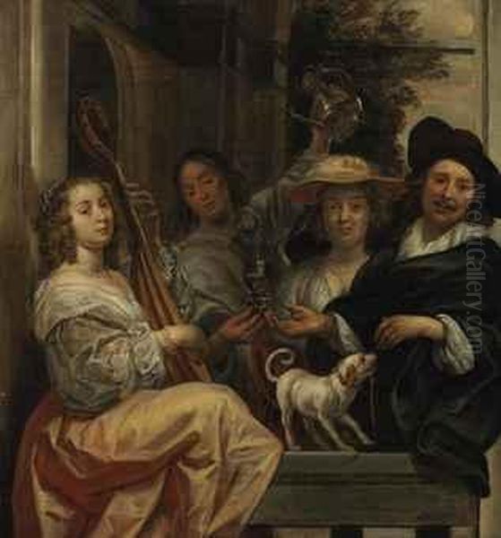 A Group Portrait At A Balustrade Oil Painting by Jacob Jordaens