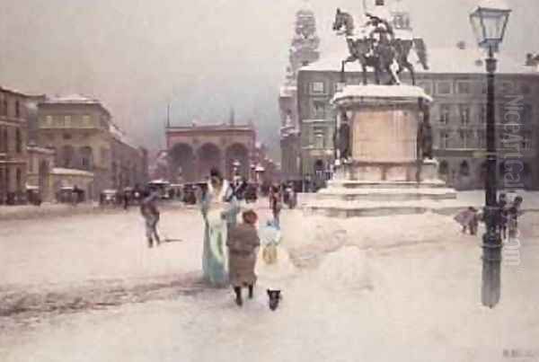 The Odeonsplatz in Munich at Wintertime 1892 Oil Painting by Hermann Neuber