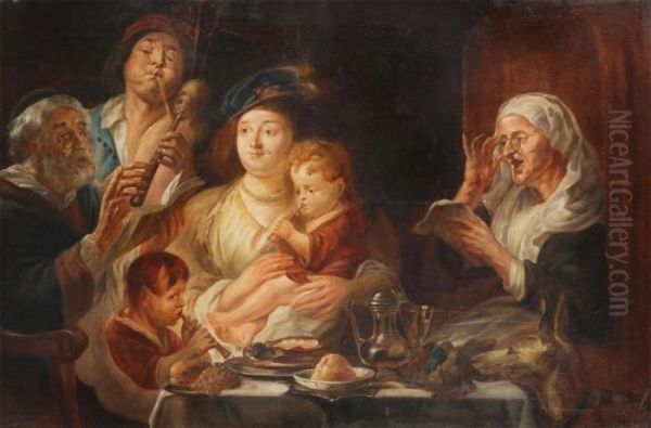 After As The Old Sing So The Young Twitter Oil Painting by Jacob Jordaens