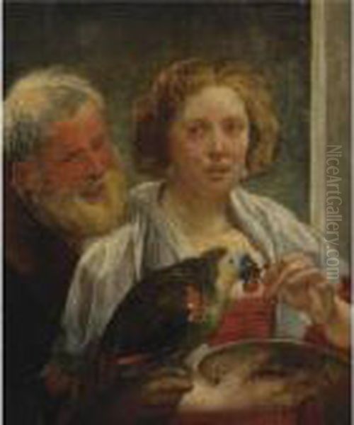 A Bearded Man And A Woman With A Parrot: 