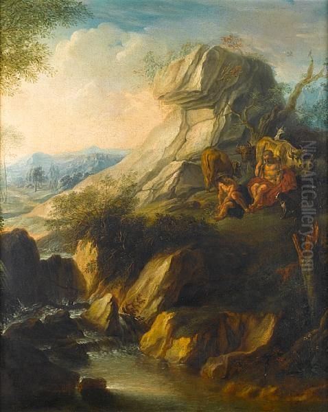 Mercury And Argus In An Extensive Rockylandscape Oil Painting by Jacob Jordaens