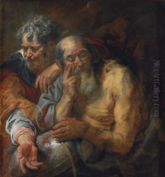 Heraclitus And Democritus Oil Painting by Jacob Jordaens