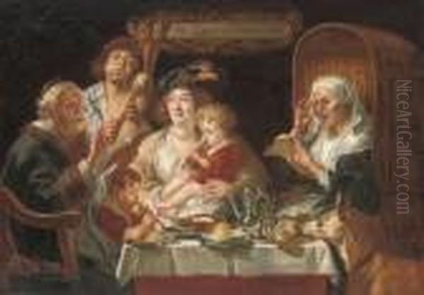 As The Old Sang, So The Young Pipe Oil Painting by Jacob Jordaens