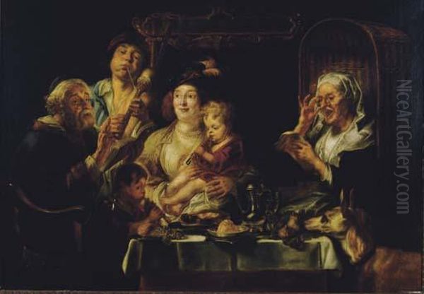 As The Old Sang, So The Young Pipe Oil Painting by Jacob Jordaens