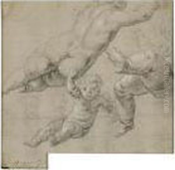 Studies Of Putti And A Female Nude Seen From Behind Oil Painting by Jacob Jordaens