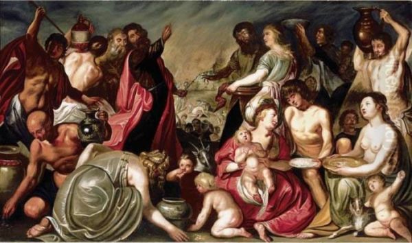 Moses And The Israelites Gathering Manna Oil Painting by Jacob Jordaens