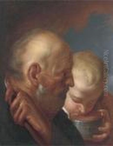 A Man And A Boy Drinking From A Bowl Oil Painting by Jacob Jordaens