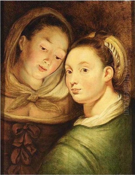 A Portrait Of Two Young Ladies, Head And Shoulders Oil Painting by Jacob Jordaens