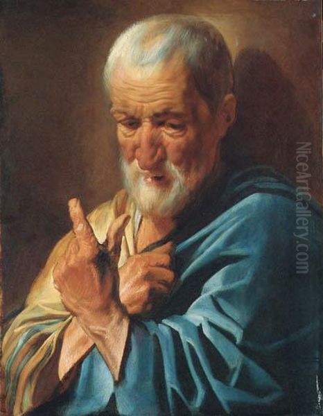 An Old Man With A Raised Finger - An Oil Sketch Oil Painting by Jacob Jordaens