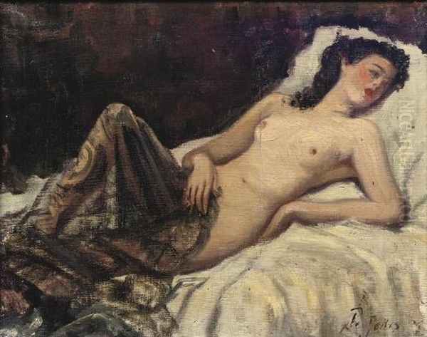 A Reclining Nude Oil Painting by Pio Joris