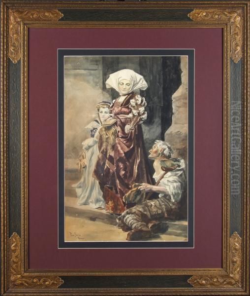 Matron Andbeggar Oil Painting by Pio Joris