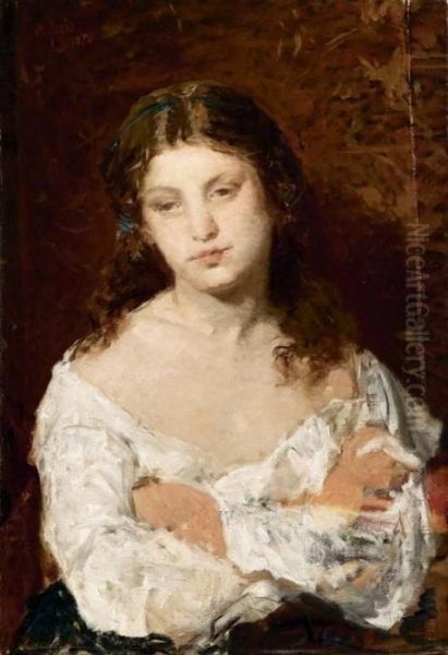 Ritratto Di Ragazza - 1870 Oil Painting by Pio Joris