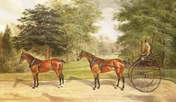 Two horses harnessed in tandem pulling a carriage 1883 Oil Painting by Benjamin Cam Norton