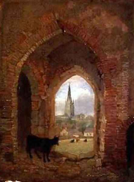 View through the Archway of the Cow Tower Norwich Oil Painting by Henry Ninham