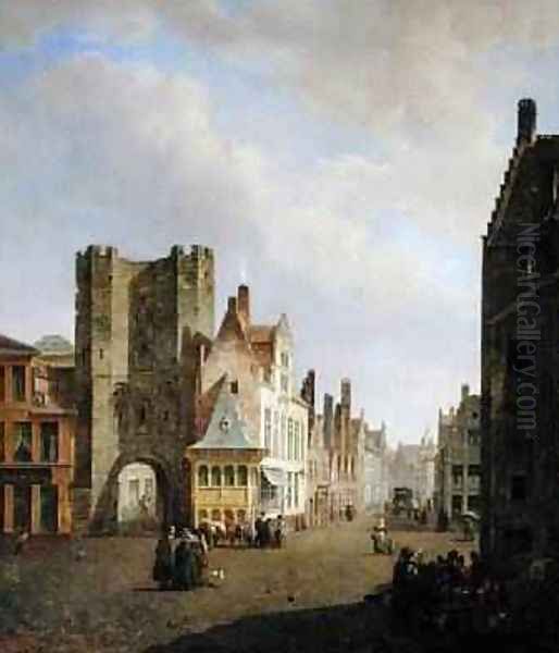 Street Scene 1833 Oil Painting by Pieter Frans de Noter