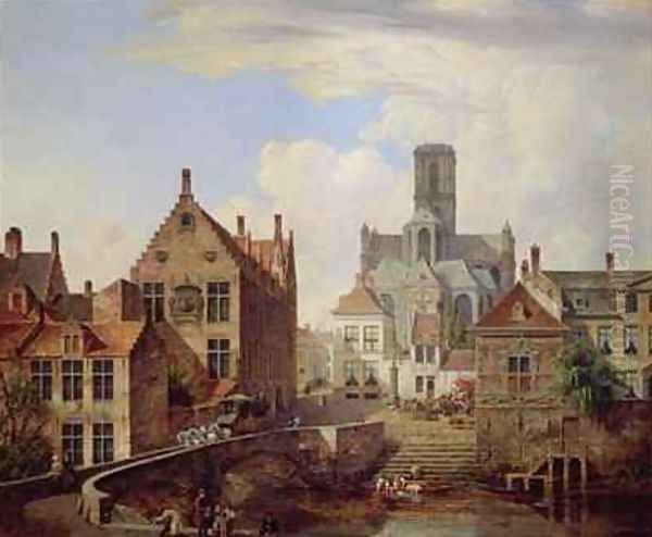 View of St Bavo Cathedral 1831 Oil Painting by Pieter Frans de Noter