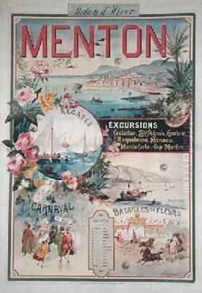 Poster advertising Menton as a Winter Resort Oil Painting by V. Nozeran