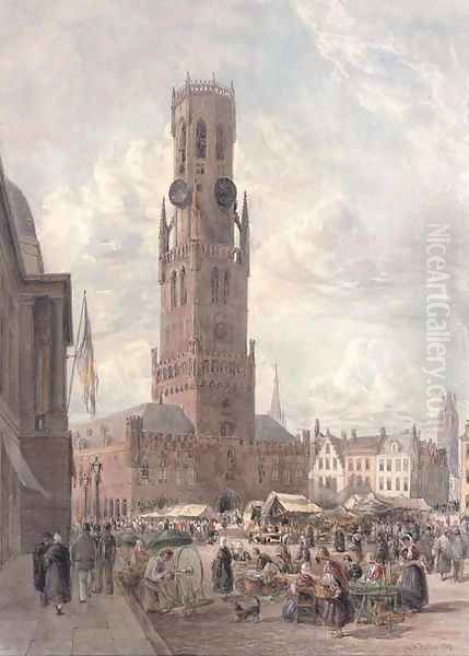 The Old Clock Tower at Bruges Oil Painting by William Nutter