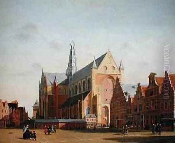 St Bavos Church and the Groote Market Oil Painting by Cornelius van Noorde