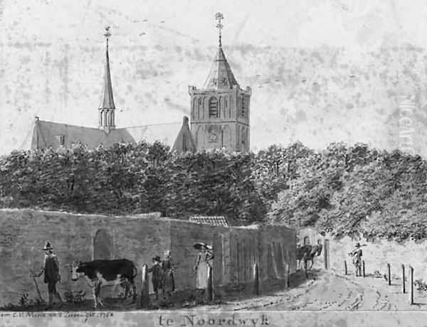 A street in Noordwijk with the Church of Saint Jeroen Oil Painting by Cornelius van Noorde