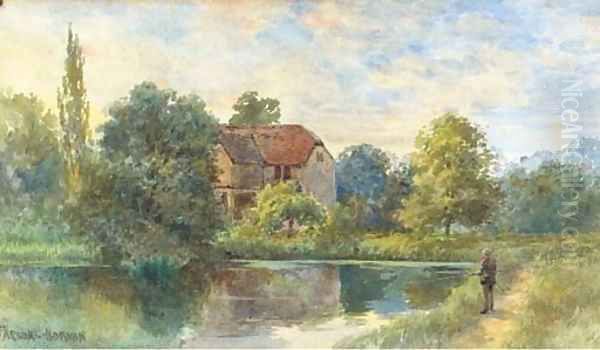 Fly-fishing before a watermill Oil Painting by George Parsons Norman