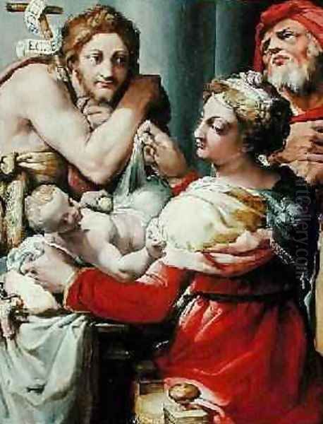 The Holy Family with St John the Baptist 1553-8 Oil Painting by (Giovanni Frencesco Bezzi) Nosadella