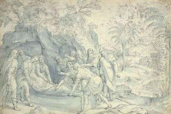 The Burial of an early Christian Oil Painting by Lambert van Noort