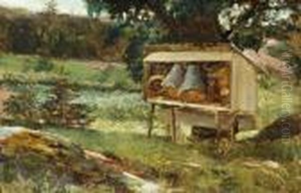 Sommarlandskap Med Bikupor Oil Painting by Ernst Josephson