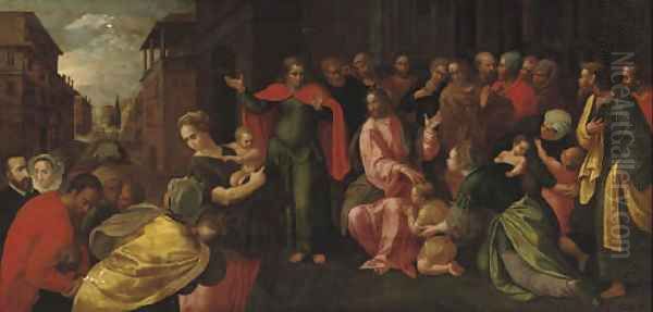 'Christ suffering the Children to come unto Him' Oil Painting by Adam van Noort