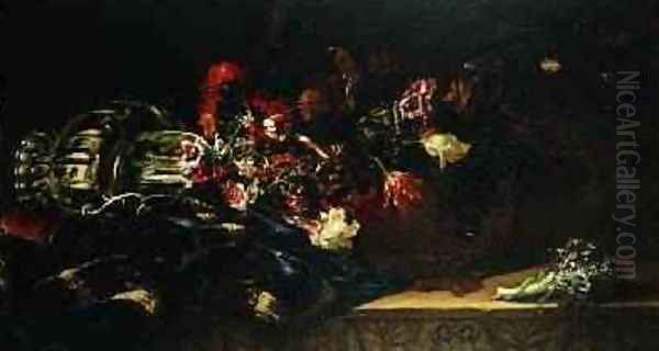 Flowers on a Cloth Oil Painting by dei Fiori (Nuzzi) Mario