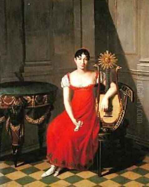 Lady with a harp lute Oil Painting by Pietro Nocchi