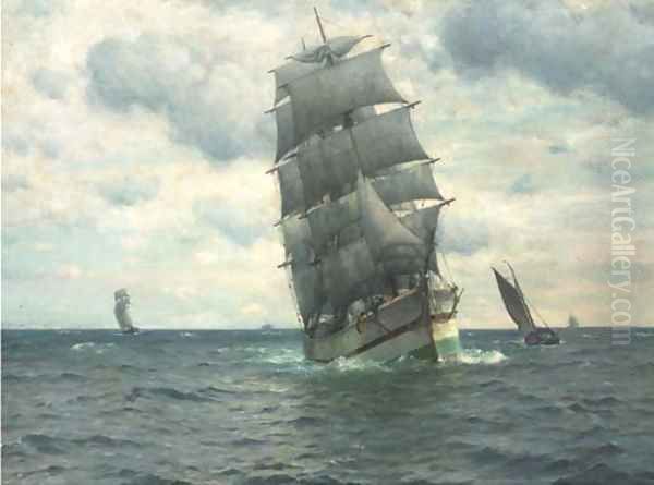 A barque under sail and running down Channel Oil Painting by William Edward Norton