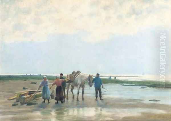 Scavenging the foreshore for wreckage Oil Painting by William Edward Norton