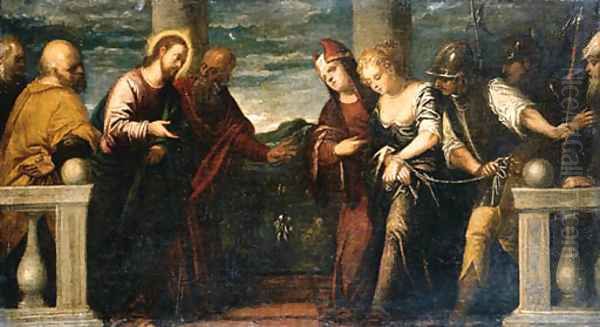 Christ and the Woman taken in Adultery Oil Painting by Palma Vecchio (Jacopo Negretti)