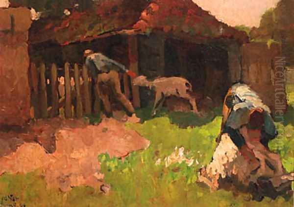 Shearing the sheep Oil Painting by Willem Van Der Nat