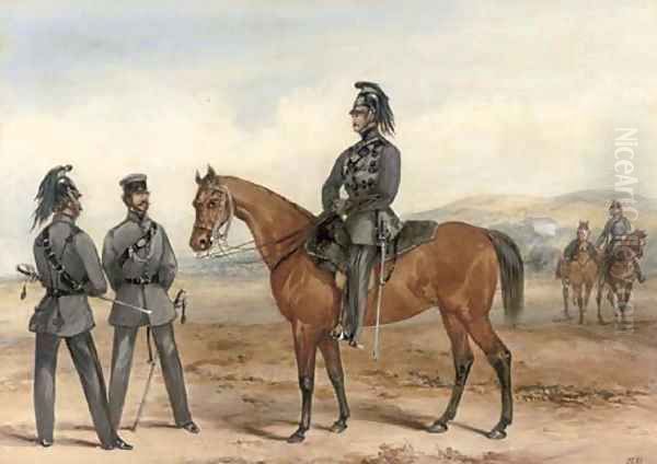 Cavalry regiments on exercises Oil Painting by Orlando Norie